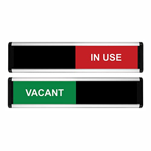 ViroDisplay® Vacant/In Use Sliding Door Sign – Green/Red Edition – 214 x 60mm – Anodised Silver Profile with Black End Caps – Self-Adhesive Fixing