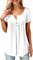 Bequemer Laden Femmes Ete Chic Bouton Tunique Longue Col V Manche Courtes Tee Shirt Ample Chemiser Blouse Top