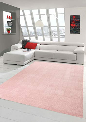 Wohnzimmer Teppich modern Kurzflor mit Uni Design in Rosa Größe 60x110 cm