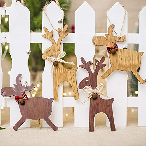 FeiliandaJJ 4PCS DIY Weihnachten Anhänger Hölzern Elch mit Mini Bell Hängende Verzierung für Babyzimmer Weihnachtsbaum Party Tür Wand Haus Deko Accessoires (A)