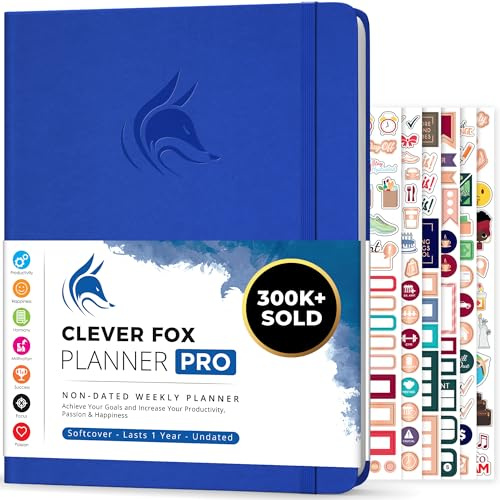 Clever Fox Planner PRO, Undated Weekly Planner, 21.5x28cm Royal Blue | Large monthly & weekly life planner, undated layout, habit tracker, goal setting, to-do list, 120gsm paper, lay-flat binding