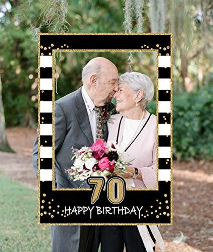 JeVenis Black Gold 70. Geburtstagsfeier Photo Booth Requisiten 70. Geburtstag Fotorahmen 70 Geburtstag Fotorahmen