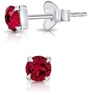 DTPsilver® WINZIGE Quadratischer Ohrringe 925 Sterling Silber mit Runde Kristallen von Swarovski® Elements - Sehr KLEINE Ohrstecker - Durchmesser 4 mm - Farbe : Rubin