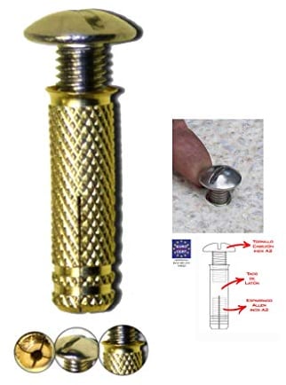 BricoLoco Tacos de Piscina de latón, Tornillo INOX A2 | Sistema de Anclaje para Lona Piscina Escamoteable con Rosca Completa. (10)
