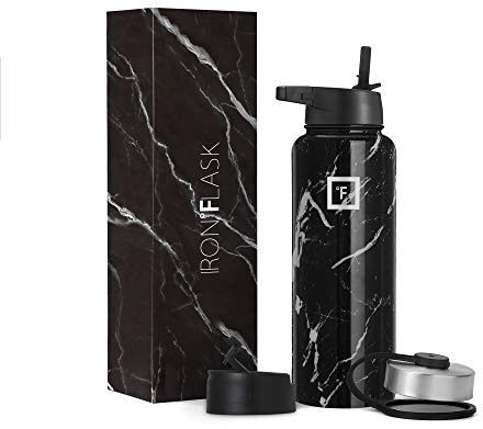 Iron Flask Sportwasserflasche - 1180 ml, 3 Deckel (Strohdeckel), vakuumisolierter Edelstahl, doppelwandig, Thermobecher, Kantine aus Metall