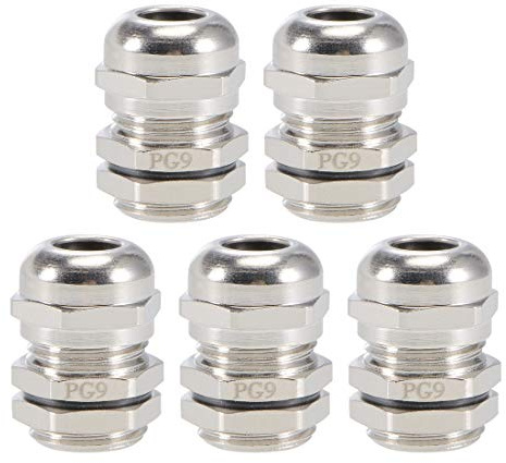 sourcing map 5 Stück Kabelverschraubung PG9 Wasserdicht 4-8mm Durchmesser | Kabeldurchführung IP68 verkupfertes Nickel verstellbare Kabelverbinder für Kabel, Silber