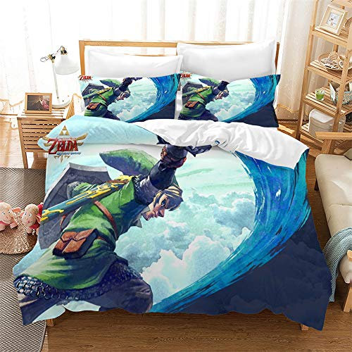 3-teiliges Doppeltes Bettbezug-Set Die Legende Von Zelda Bettwäsche Quilt Bettbezug Für Mädchen, Ultra Soft Microfiber Hypoallergenic (200 x 200 cm,Stil 01)