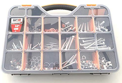 Caja de herramientas de 20 pulgadas, 20 compartimentos ajustables, tapa transparente