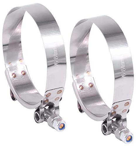 Hilitchi 2PCS Stainless Steel T-Bolt Clamps with Rounded Band Edges Turbo Intake Intercooler Clamp (76-84MM)