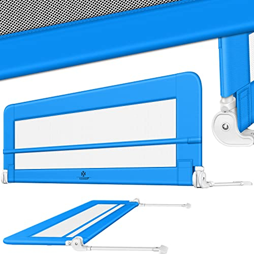 KESSER® Bettgitter 150 cm Bettschutzgitter Kinderbettgitter für Kinder Babybettgitter Klappbar, Tragbar, Kinderbett Kinderbettschutzgitter Rausfallschutz, Bett & Elternbett hoch: 42 cm, Blau