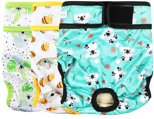 Langsprit Waschbare Hundewindeln (3 Stück) – Keine Leckagen Wiederverwendbare Windeln für Hündinnen in der Zeit – sehr saugfähige Hunde-Wärmehöschen mit verstellbaren Druckknöpfen (Koala, XX-Large)