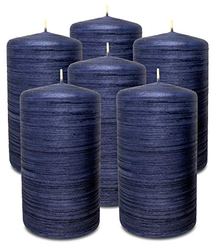 Hyoola Gebürstetes Metallic Stumpenkerzen - Blau 6er-Pack - Mitternachtsblau Dekorative Kerzen - Groß, Hergestellt in EU - Lange Brenndauer - 7 cm x 13 cm
