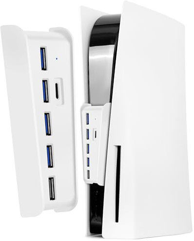 6 Ports USB Hub for PS5, USB Port Expander for PS5 with 4 USB-A + 1 Charging Port + 1 Type C 3.1, Compatible with PlayStation 5 Accessories (Original Model) - White