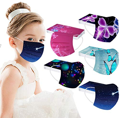 DeaAmyGline 50 Stück Mundschutz Kinder Bunt Einweg mit Motiv Mund und Nasenschutz Halstuch Masken Cartoon Drucken 3lagig Einmal MNS Tücher Staubdicht Atmungsaktiv Bandana Schals für Jungen Mädchen