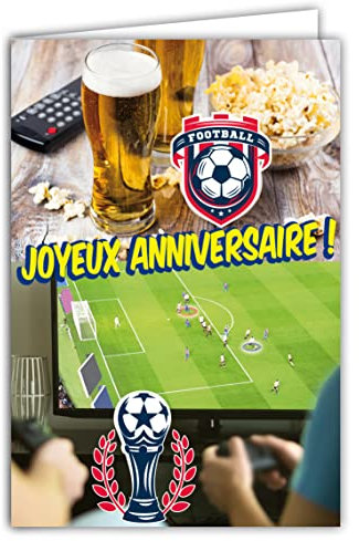 AFIE Carte Joyeux Anniversaire Football Ligue Champions Supporters Match TV Fan Zone Jeu vidéo Coupe Ballon Stade But Bière Pop-corn Apéro Canapé - Enveloppe Incluse - Fabriquée en France 65-1341