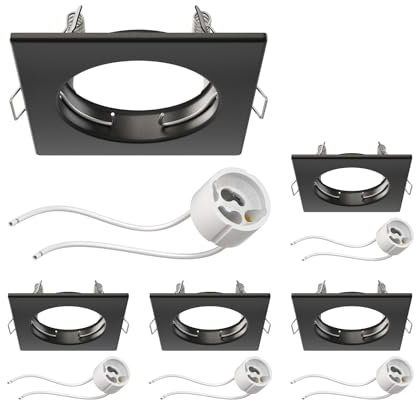 ledscom.de 5 Stück Deckeneinbaurahmen RIR Einbaurahmen schwarz matt eckig (LED/Halogen/GU10/MR16/PAR16/50mm) inkl. GU10 Fassung