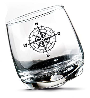 Seaside No.64 2er-Set maritimes Wackelglas in Geschenkbox – Windrose | Whiskeyglas, Schwenkglas, Rumglas, ca. 200 ml – Party Sturmglas für den gemütlich Abend – Spülmaschinenfest – Seaside No.64