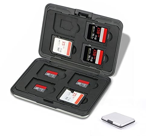 Jaimela Speicherkarten Tasche Wasserdicht Schutzhülle für 8 SD und 8 TF Karten, Tragetasche SD Karten Case Box für Micro SD SDXC SDHC SD SDXC (Silber)