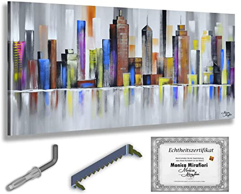 Monica Mirafiori I 100% HANDGEMALT I Gemälde Stadt I 100x50cm | Gemälde Handgemalt | Acrylgemälde | Sehr Großes Acrylbild I Moderne Kunst I Kunstbilder
