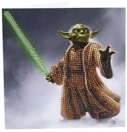 CRYSTAL ART - Kit Carte à Diamanter - Décoration aux Couleurs Assorties - Loisirs Créatifs et Activités Manuelles - Thème Star Wars Yoda - 18x18 cm - Dès 8 ans