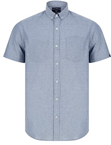 Tokyo Laundry Men's Claudius Chambray Cotton Short Sleeve Shirt with Chest Pocket Blue
