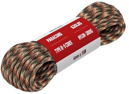 Brotree Paracord 4mm 15M 9 Strands 100% Nylon Rope Type 3 Parachute Cord for Outdoor, Bracelet, DIY - 280kg Breaking Load (Hidden Camo)