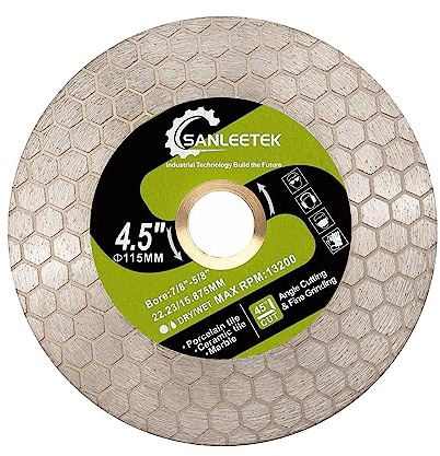 Diamond Tile Saw Blade SANLEETEK - 115mm Cutting Grinding Disc Hexagon Design for Porcelain Ceramic Tile Marble Artificial Stone Quartz