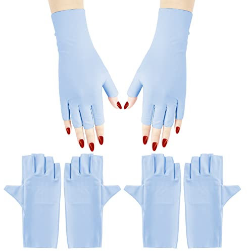 Arqumi UV Gloves for Gel Nails, 2 Pairs anti UV Gloves for Gel Nail Light Lamp Dryer Nail Art Fingerless UV Protection Gloves for Gel Manicures Cyan