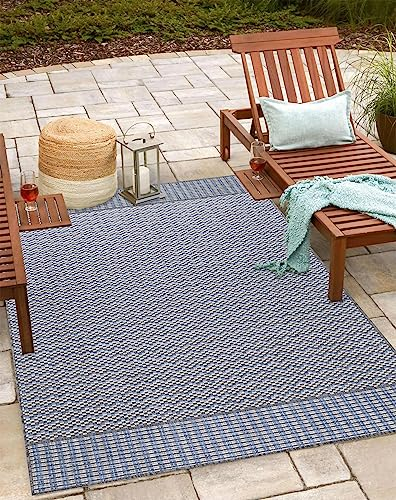 Teppium Outdoor Teppich Wetterfest 300x400 (280 x 370 cm) Grau Sisal Optik - Küchenteppich Waschbar, Wasserfest, Streifen Design, Pflegeleicht - Ideal für Balkon, Terassen, Garten, Camping oder Küche