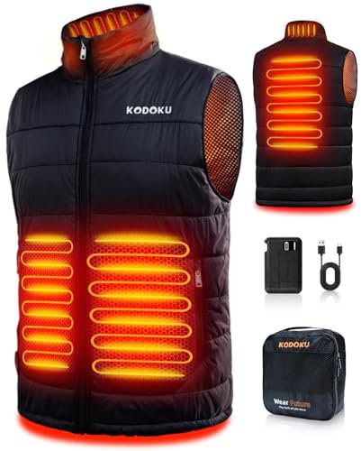 KODOKU Men's Heated Vest with Battery Pack 7.4V, 2024 Upgrade Heating Wire, Lightweight Vest Base Layer for Winter Outdoor, Light Black, M