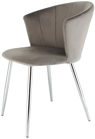 RayGar Dunel Accent Dining Chair with Petal Back Armchair With Golden Chrome Finish Metal Tube Legs (Grey/Silver)