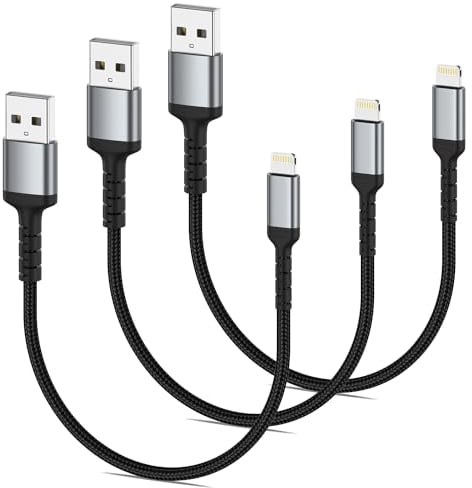 iPhone Charging Cable Short, 0.3M 3Pack Braided USB A to Lightning Cable Original iPhone Fast Charging Cable Compatible with Apple iPhone 14 13 12 11 Pro Max Xs Xr X 8 7 6 Plus SE iPad (Black)