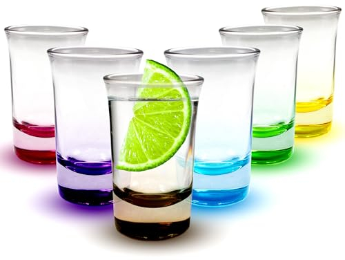volila Farbig Schnapsgläser 50 ml – Set mit 6 Shotgläser mit Schwerem Boden – Farbig Schnapsglas für Jager-Bomb-Shots, Jello-Shots, Tequila-Shot-Gläser und Trink-Shots aus Barglas