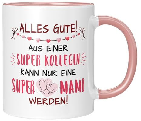 TassenTicker - Alles gute! Aus einer Super kollegin kann nur eine super Mami werden! - Arbeitskollegin - Büro - Abschiedsgeschenk - Arbeit - Geschenkidee - Rosa