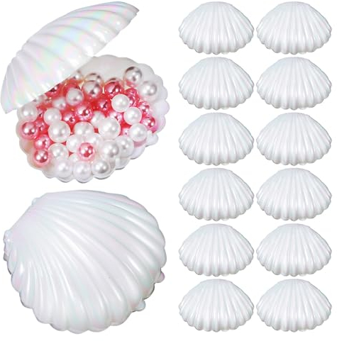 Amosfun 15 StüCk WeißE Kunststoff Muscheln - Schmuck Aufbewahrungsschalen FüR Perlen - Dekorative Fotografie Requisiten - Ideal FüR Hochzeit, Zuhause Und Veranstaltungen