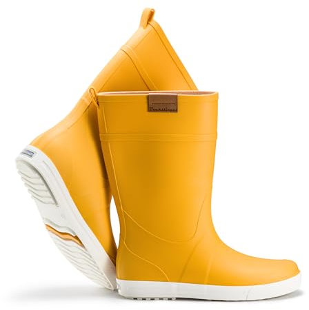 Ultrapower REGNRASK - Damen einfarbige Gummistiefel mit Kontrastsohle l Gartenstiefel | Matschstiefel | Festivalstiefel l Gelb/Weiß, Gr.:39