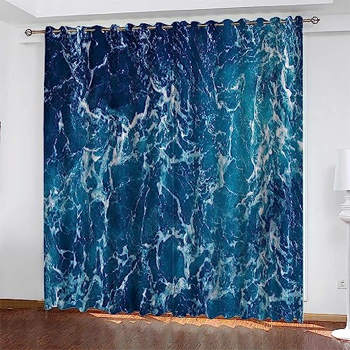 2 Stück Schlafzimmer Gardinen Lichtundurchlässig Meereswellen Verdunkelungsvorhang Mit Ösen Für Schlafzimmer Raum Abdunkeln Fenster Vorhänge Blickdi
