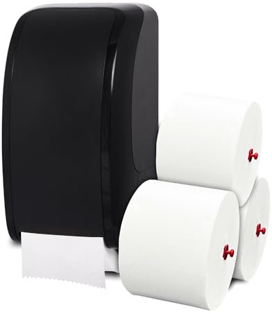 Cosmos Toilettenpapierspender Doppelrollen Set - 1 Spender für Cosmos Toilettenpapierrollen + 360m Toilettenpapier- 3 lagig - ULTRA ERGIEBIG wie 26 übliche Rollen - Wandmontage, Schwarz