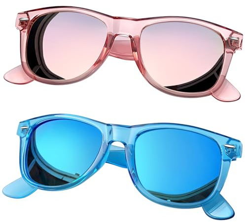 Joopin Lunettes de Soleil Polarisées Homme et Femme Lunette Solaire Polarisante Style Rétro pour Conduire Voyager(Bleu+Rose)