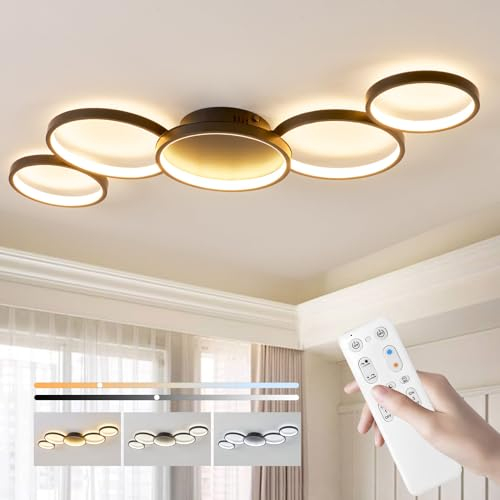 BAYHT Deckenleuchte LED Wohnzimmerlampe Schwarz Runde LED Deckenleuchte Dimmbar 50W 6000LM mit Fernbedienung 3000K-6500K Geeignet für Wohnzimmer, Deckenleuchte Schlafzimmer