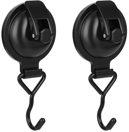 Khdrvok Heavy Duty Vacuum Wreath Cup Adhesive Hook,Hanging 13 lbs Robe Towel Hooks, Easy to Install and Remove, Super Suction for Kitchen， Bathroom and Restroom (Shiny Black, 2Pack)