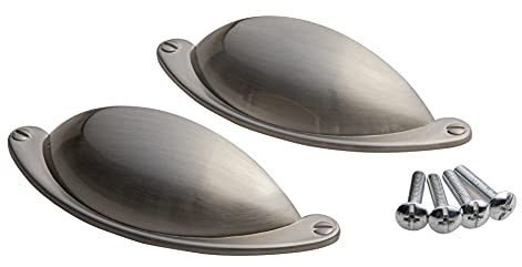 HARMAC HOUSE Cabinet Cup Handles 4 Pack Brushed Nickel Shaker Cupboard Drawer Pull Cup Handles 64mm Screw Spacing Kitchen Cupboard Bedroom Dresser Bathroom Wardrobe Pull Handles (4)