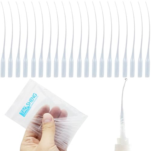 TAOSHENG Glue Bottle Drip Tips, Plastic Micro-Tips Extender Precision Applicator for Lab Dispensing Adhesive Dispensers Crafting, White 20 Pack