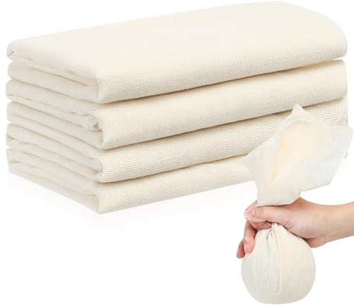 4 Pcs Cheese Cloths for Straining, Muslin Cloths for Cooking, Reusable Cheesecloth for Straining, Unbleached Pure Cotton Square Cheese Clothes Fabric Filter for Cheese Baking Strainer Filter 50x50cm