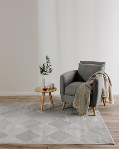 benuta Basic Teppich Claire - Grau 140x200 cm - Minimalistischer Wohnzimmerteppich im Geometrischen Retro-Stil - Pflegeleicht - Fußbodenheizung Geeignet