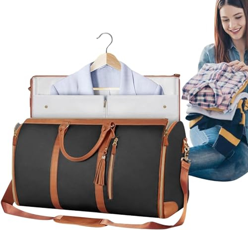Garment Bag for Travel,Convertible Carry On Garment Bags for Women,Folding Suit Luggage,Bolsas Impermeables para Ropa,Bolsa Viaje Grande De Cuero De PU, con Bolsa para Zapatos, para Mujeres/Hombres
