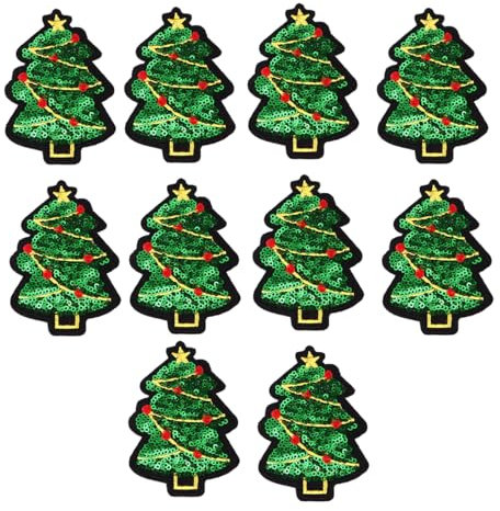 Operitacx 10 StüCk Gestickte Weihnachtsapplikationen Mit Pailletten StoffaufnäHer Zum AufbüGeln FüR Kleidung Und Jeans 3.5 Zoll X 2.4 Zoll Festliche Dekoration FüR Zuhause Und KinderkostüMe