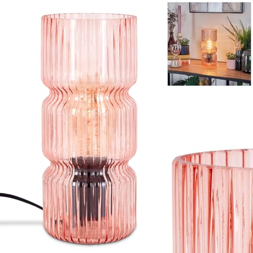 Tischleuchte Penteado, Tischlampe aus Metall/Glas in Schwarz/Rosa, Leuchte im modernen Vintage/Retro-Design mit Schirm aus Glas (Ø 10,5cm) u. An/-Auschalter am Kabel, 1 x E27, ohne Leuchtmittel