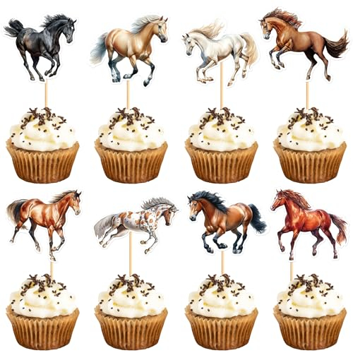 Blumomon 32 Stück Pferd Cupcake Topper Dschungel Safari Tiere Kuchen Dekoration Tiere Figur Kuchen Topper Picks für Babyparty Kindergeburtstag Party Supplie