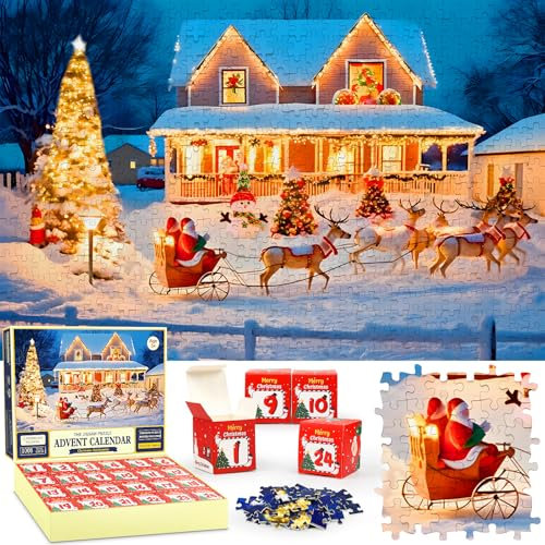 Adventskalender Puzzle, 1008 Teile Weihnachts-Adventskalender-Puzzle, 24 Boxen Puzzles für Countdown zu Weihnachten Spielzeug Geschenk Geburtstagsgeschenke für Erwachsene Kinder